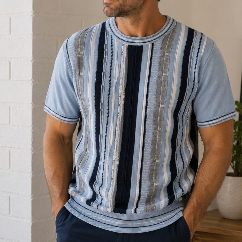Giorgio Berttynari Blue Textured Grandpacore Cosby Biggie Coogi 3D Cotton Knit L